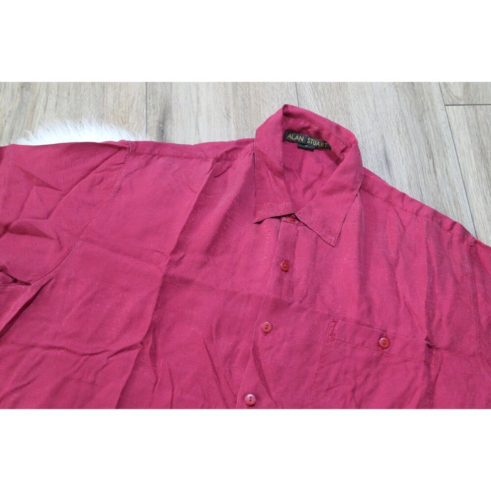 Vintage Alan Stuart Men's XL Red Silk Long Sleeve Button Shirt
